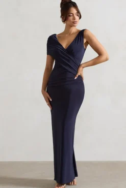 Capella | Navy Asymmetric Wrap Maxi Dress