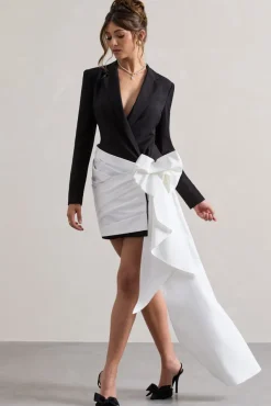 Capital | Black Tailored Blazer Mini Dress With Side Drape