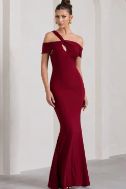 Captivating | Berry Red Strappy Asymmetric Cut-Out Maxi Dress
