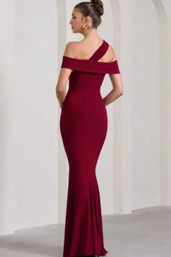 Captivating | Berry Red Strappy Asymmetric Cut-Out Maxi Dress