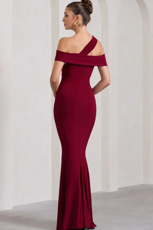 Captivating | Berry Red Strappy Asymmetric Cut-Out Maxi Dress