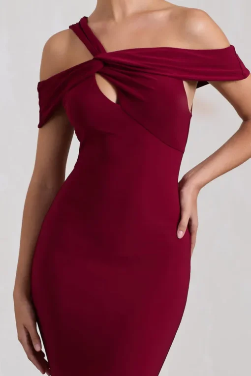 Captivating | Berry Red Strappy Asymmetric Cut-Out Maxi Dress