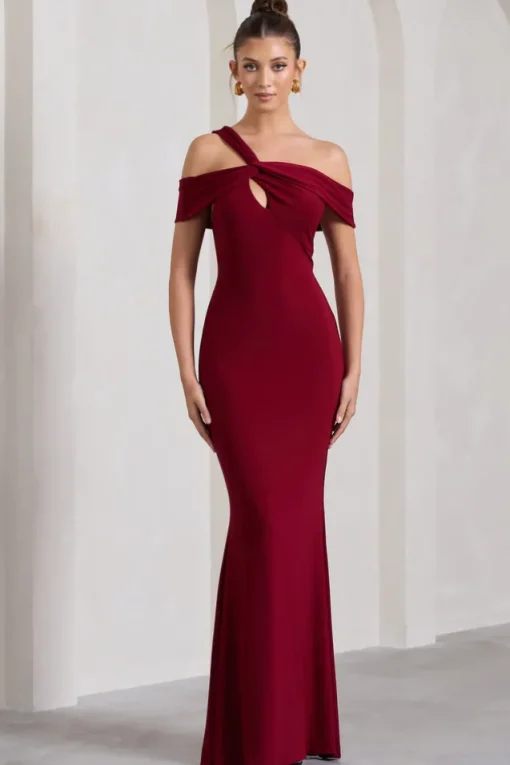 Captivating | Berry Red Strappy Asymmetric Cut-Out Maxi Dress