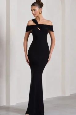 Captivating | Black Strappy Asymmetric Cut-Out Maxi Dress