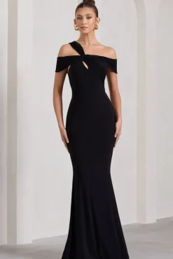 Captivating | Black Strappy Asymmetric Cut-Out Maxi Dress