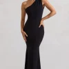 Capucine | Black One Shoulder Draped Maxi Dress