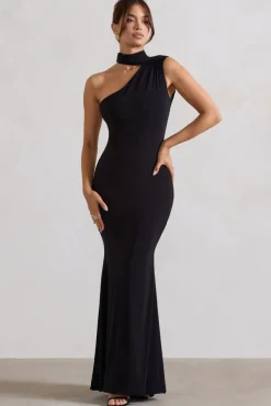 Capucine | Black One Shoulder Draped Maxi Dress
