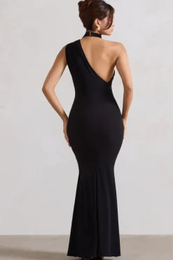 Capucine | Black One Shoulder Draped Maxi Dress
