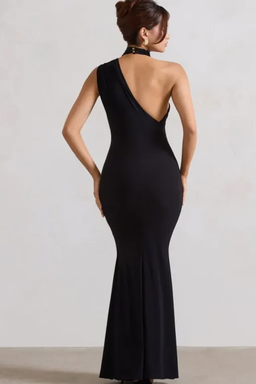 Capucine | Black One Shoulder Draped Maxi Dress