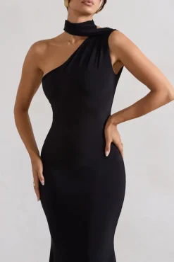 Capucine | Black One Shoulder Draped Maxi Dress