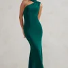 Capucine | Bottle Green One Shoulder Draped Maxi Dress