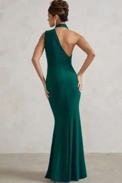 Capucine | Bottle Green One Shoulder Draped Maxi Dress