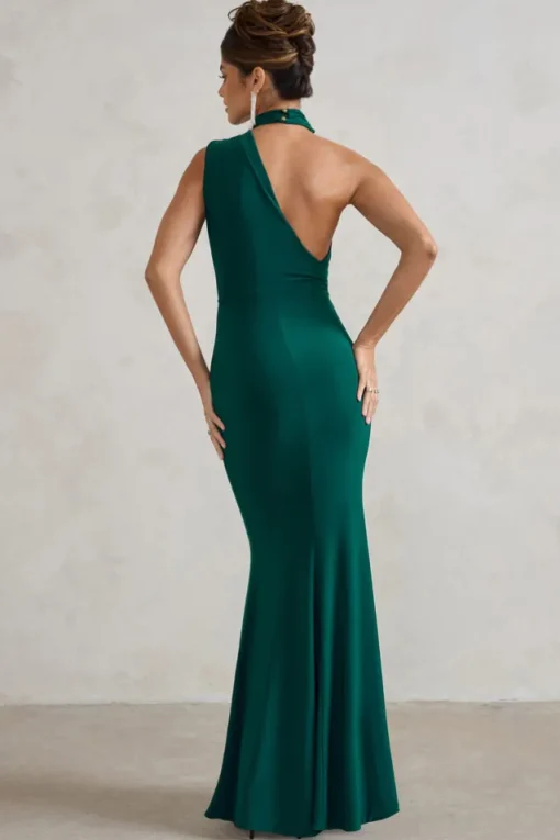 Capucine | Bottle Green One Shoulder Draped Maxi Dress