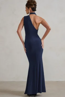 Capucine | Navy One Shoulder Draped Maxi Dress