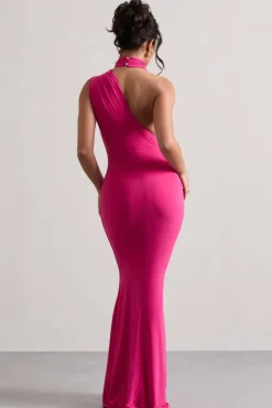 Capucine | Pink One Shoulder Draped Maxi Dress