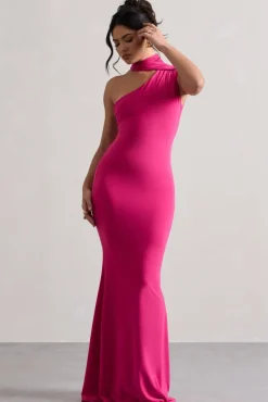 Capucine | Pink One Shoulder Draped Maxi Dress