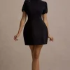 Carabella | Black High-Neck Short-Sleeve Mini Dress