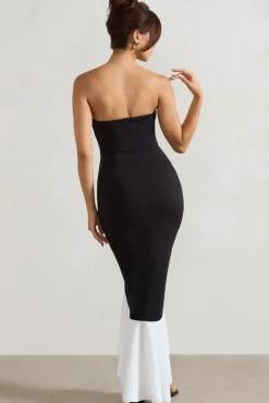 Carbonne | Black u0026 White Bandeau Ruffled Maxi Dress