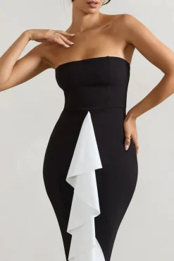 Carbonne | Black u0026 White Bandeau Ruffled Maxi Dress