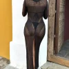 Caribbean | Black Crochet Long-Sleeve Split Maxi Dress
