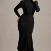 Carla | Black High-Neck Maxi Dress With Draped Hem