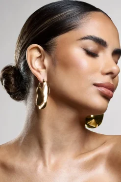 Carmel | Gold Textured Abstract Disc Earrings