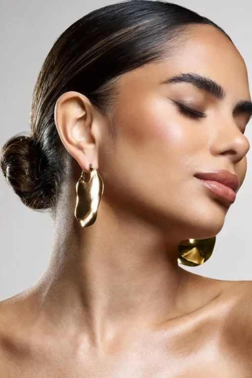 Carmel | Gold Textured Abstract Disc Earrings