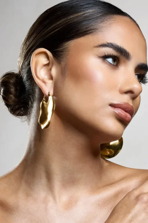 Carmel | Gold Textured Abstract Disc Earrings