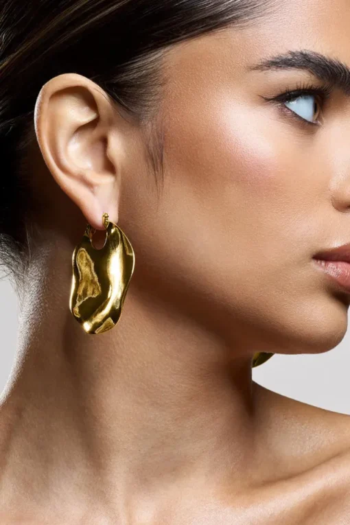 Carmel | Gold Textured Abstract Disc Earrings