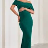 Carmen | Bottle Green Bardot Maternity Maxi Dress