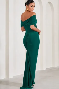 Carmen | Bottle Green Bardot Maternity Maxi Dress