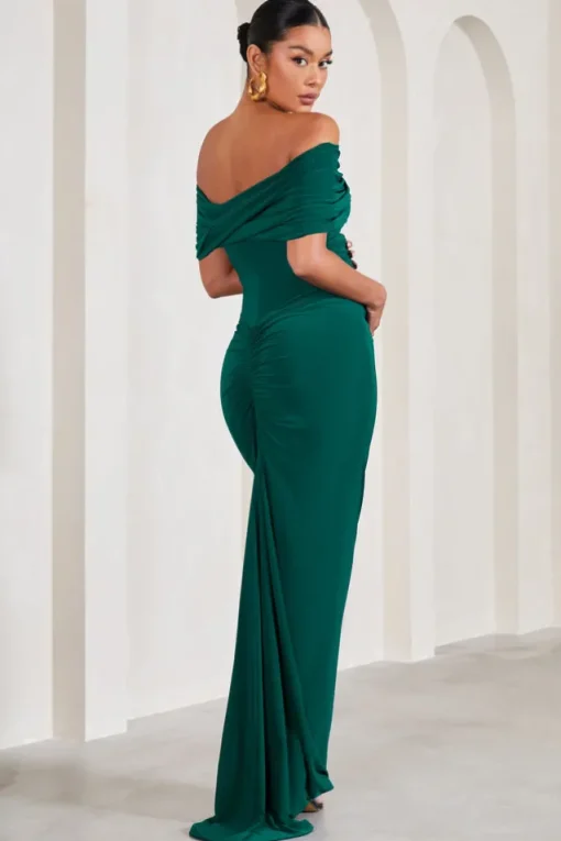 Carmen | Bottle Green Bardot Maternity Maxi Dress