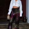 Carnival | Pink u0026 Gold Sequin Flared-Leg Trousers