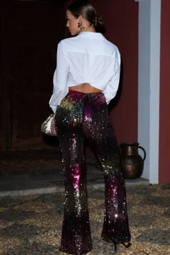 Carnival | Pink u0026 Gold Sequin Flared-Leg Trousers