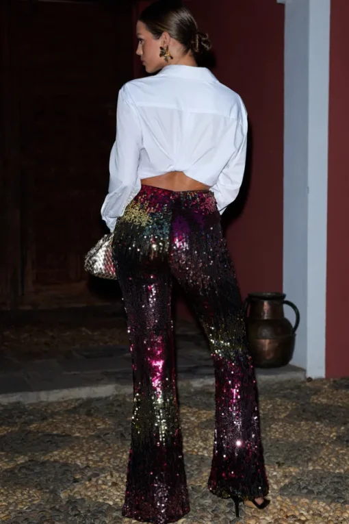 Carnival | Pink u0026 Gold Sequin Flared-Leg Trousers