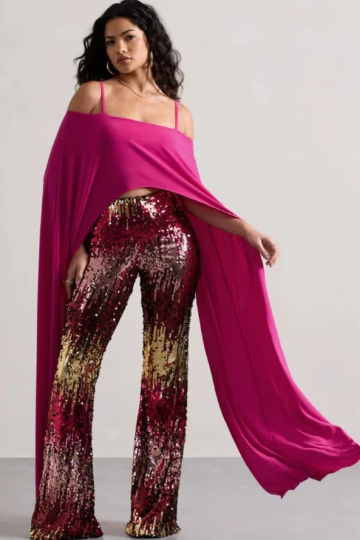 Carnival | Pink u0026 Gold Sequin Flared-Leg Trousers