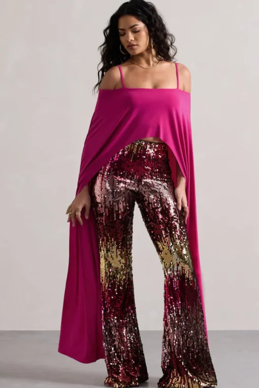 Carnival | Pink u0026 Gold Sequin Flared-Leg Trousers