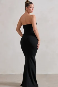 Carrie | Black Sweetheart Neckline Maxi Dress With Statement Tie