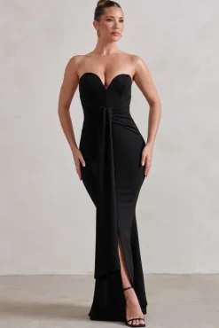 Carrie | Black Sweetheart Neckline Maxi Dress With Statement Tie