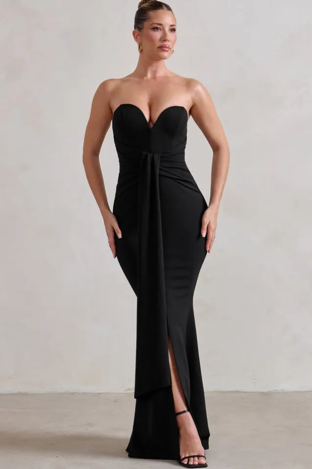 Carrie | Black Sweetheart Neckline Maxi Dress With Statement Tie
