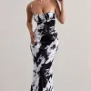 Casablanca | Monochrome Floral Print Satin Sweetheart Maxi Dress