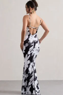 Casablanca | Monochrome Floral Print Satin Sweetheart Maxi Dress