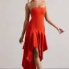 Catalina | Orange Bandeau Maxi Dress With Draped Hem