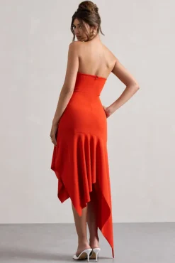 Catalina | Orange Bandeau Maxi Dress With Draped Hem