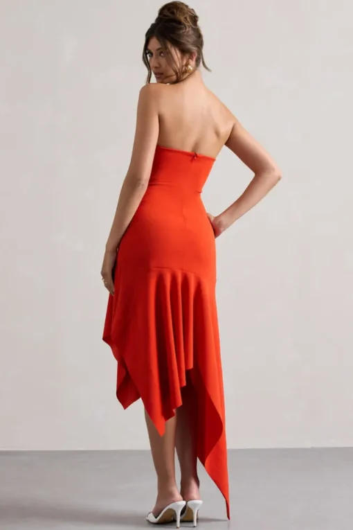 Catalina | Orange Bandeau Maxi Dress With Draped Hem