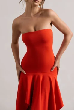 Catalina | Orange Bandeau Maxi Dress With Draped Hem