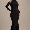 Catarina | Black Turtle-Neck Long-Sleeve Maxi Dress With Cold Shoulders