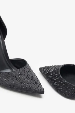 Catcher | Black Diamante Pointed Court Heels