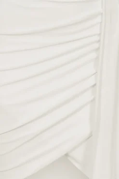 Catherine | White One Sleeve Asymmetric Midi Dress With Statement Drape