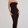 Celine | Black Asymmetric One Shoulder Ruched Maxi Dress With Curved Cut Out
